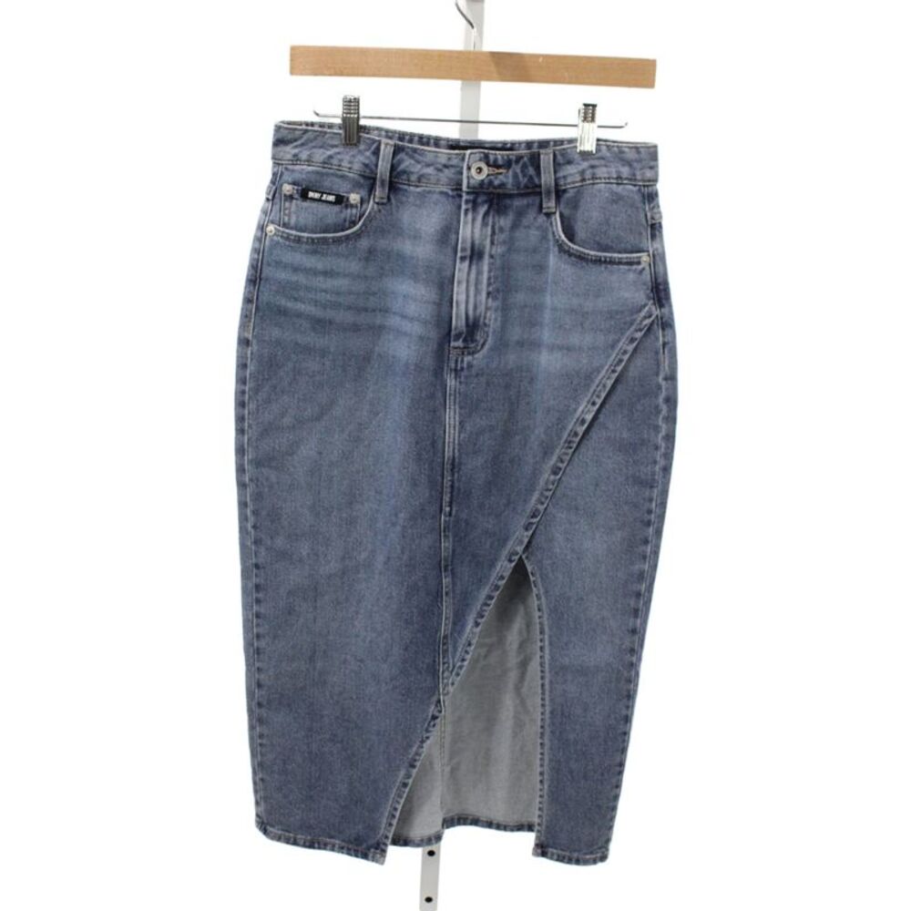 DKNY Jeans Womens Wrap Skirt Blue 100% Cotton Knee Length Button Size 27